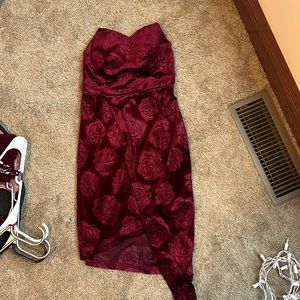 Burgundy strapless dress